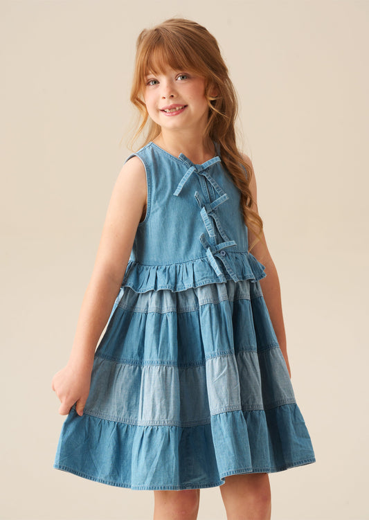 Girls Tiered Denim Dress | Angel & Rocket