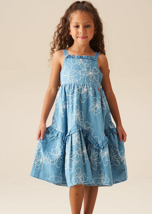 Girls Embroidered Denim Dress | Angel & Rocket