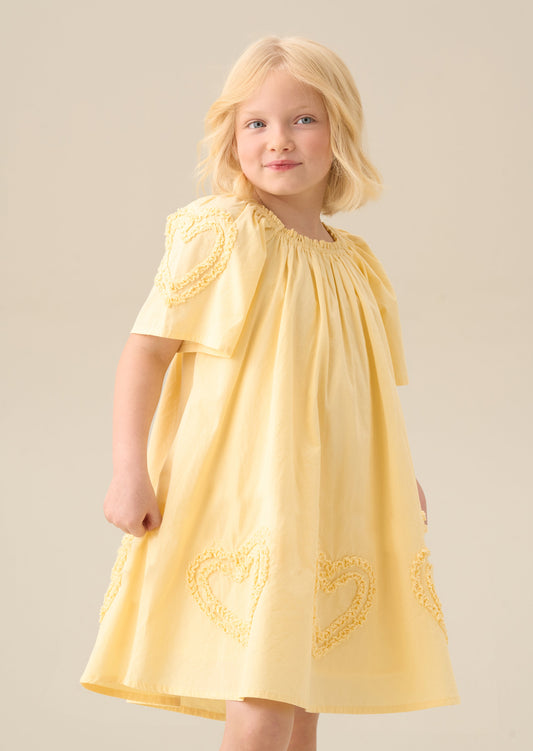 Girls Yellow Ruffle Heart Swing Dress | Angel & Rocket