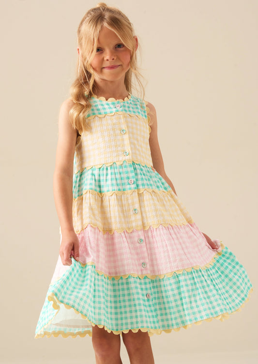 Girls Pastel Gingham Sundress with Ric Rac Trim | Angel & Rocket