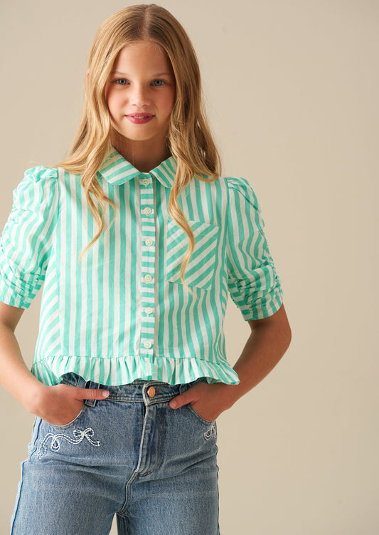 Girls Stripe Ruffle Hem Shirt | Angel & Rocket