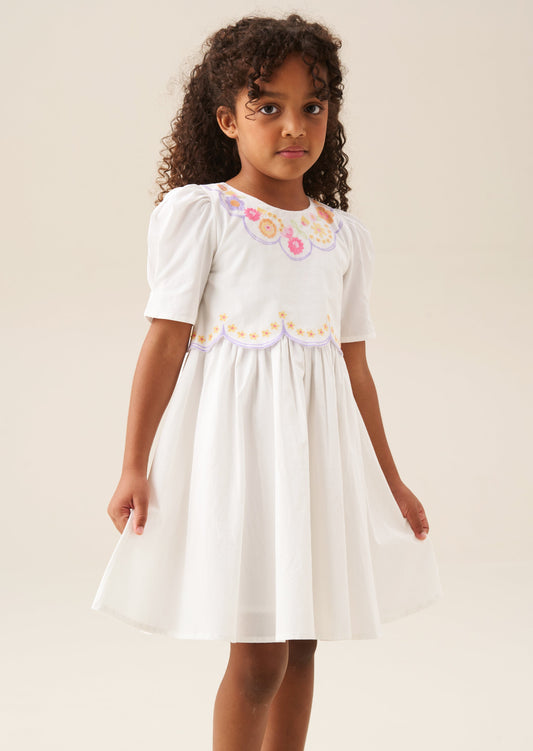 Girls White Floral Embroidered Dress | Angel & Rocket