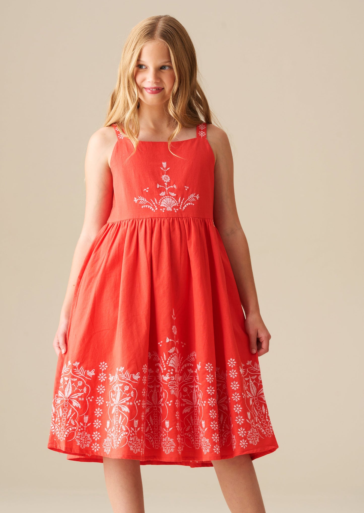 Girls Red Embroidered Dress | Angel & Rocket