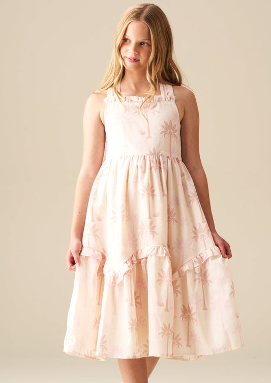 Girls Natural Palm Print Holiday Dress | Angel & Rocket