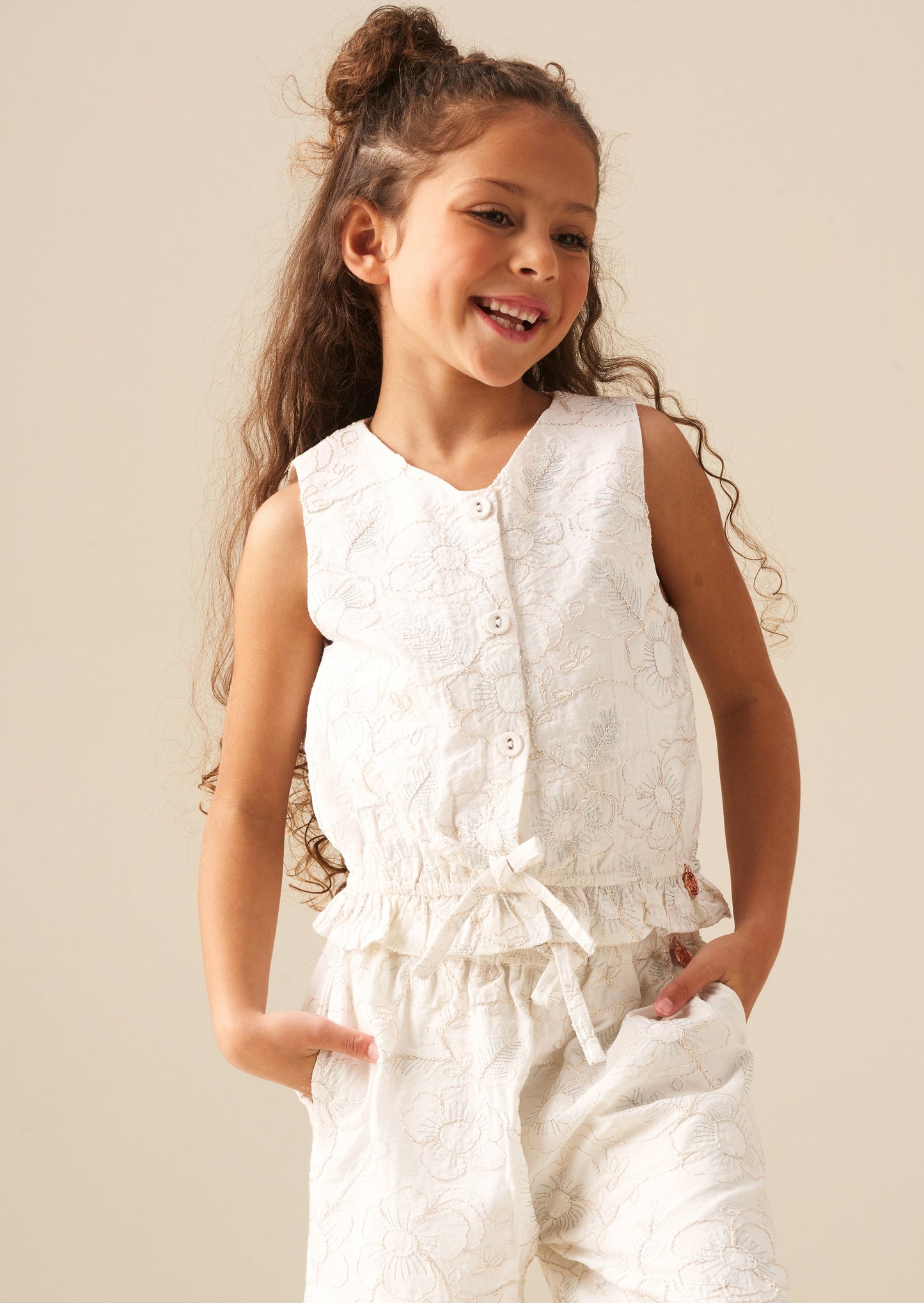Girls Floral Embroidered Waistcoat Top | Angel & Rocket