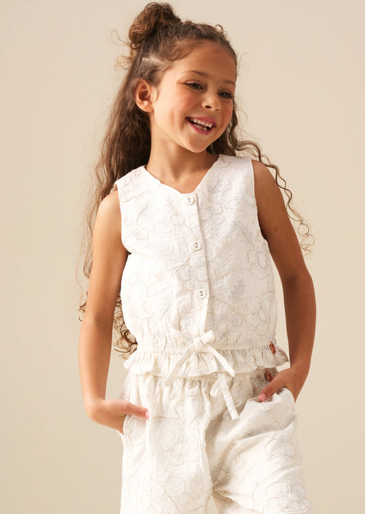 Girls Floral Embroidered Waistcoat Top | Angel & Rocket