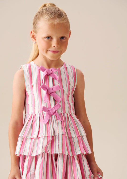 Girls Summer Stripe Tie Front Waistcoat Top | Angel & Rocket