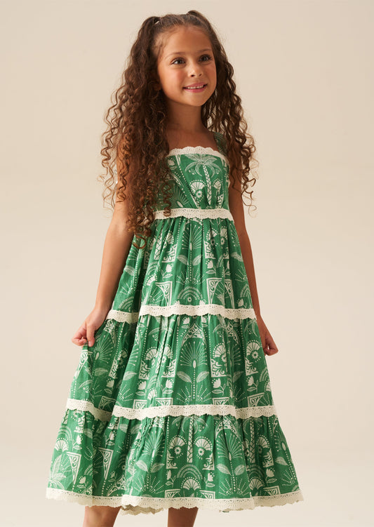 Girls Palm Print Tiered Dress | Angel & Rocket