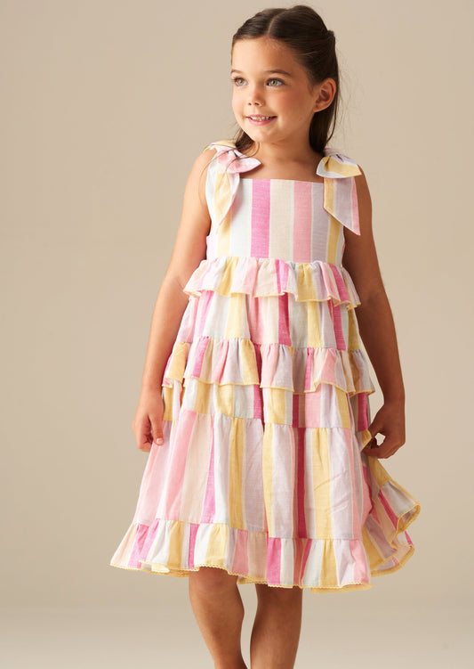 Girls Pastel Stripe Tiered Summer Dress | Angel & Rocket