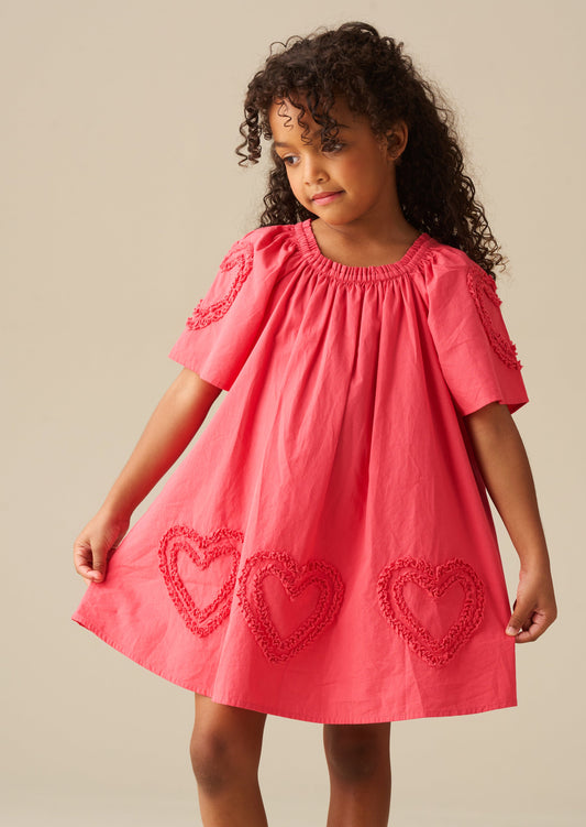 Girls Coral Ruffle Heart Swing Dress | Angel & Rocket