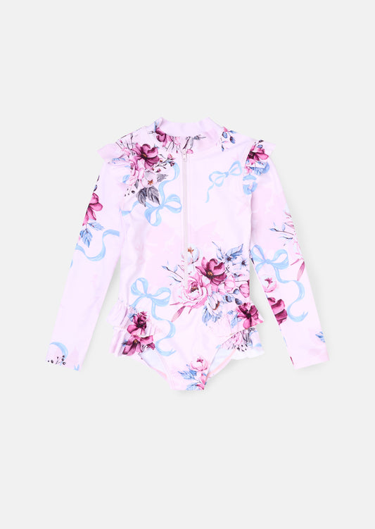 Girls Pink Floral Sunsafe Swimsuit | Angel & Rocket