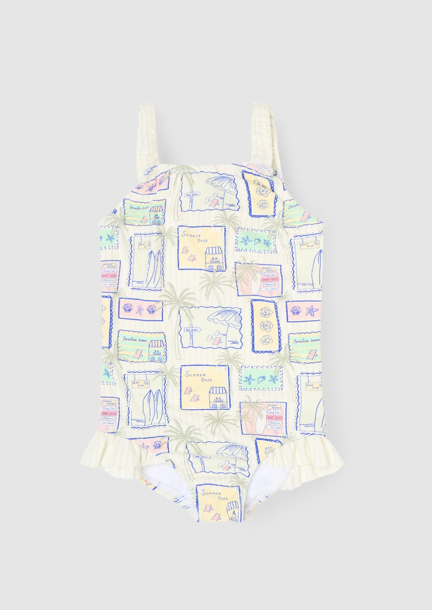 Girls Postcard Print Summer Swimsuit | Angel & Rocket