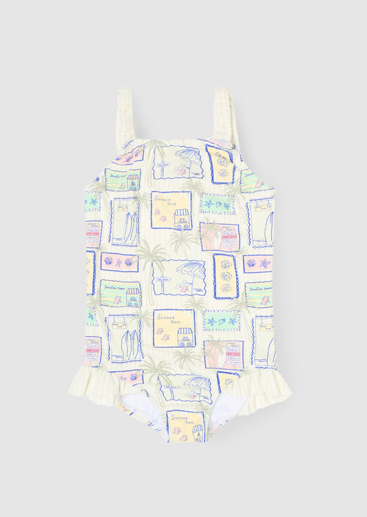 Girls Postcard Print Summer Swimsuit | Angel & Rocket