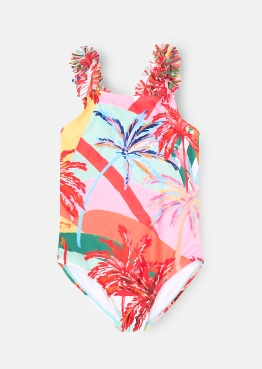 Girls Palm Print Summer Swimsuit | Angel & Rocket