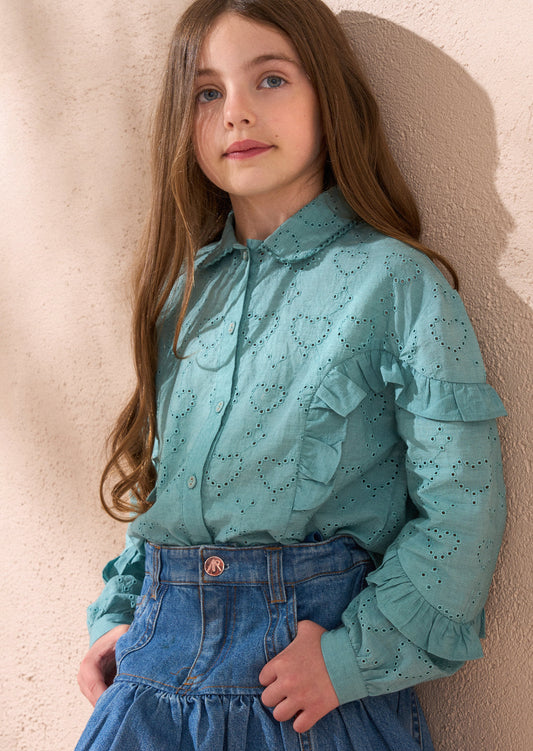 Girls Green Broderie Top | Angel & Rocket