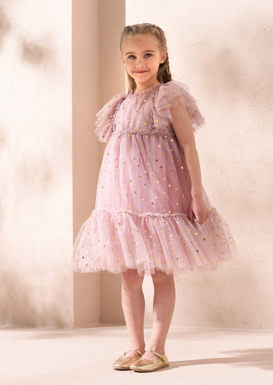 Pink Girls Dress With Stars | Angel & Rocket