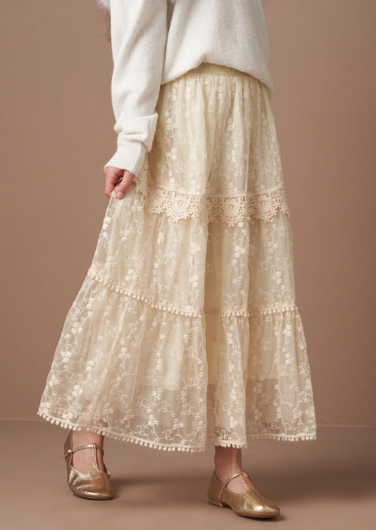 Girls Embroidered Lace Skirt | Angel & Rocket