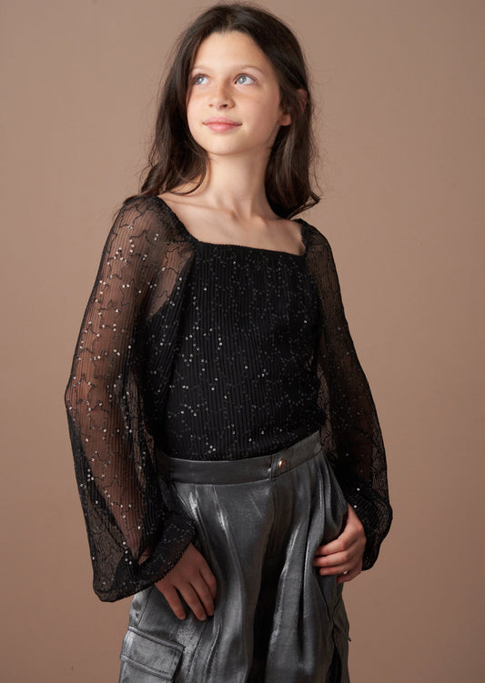 Girls Long Sleeve Star Mesh Top | Angel & Rocket