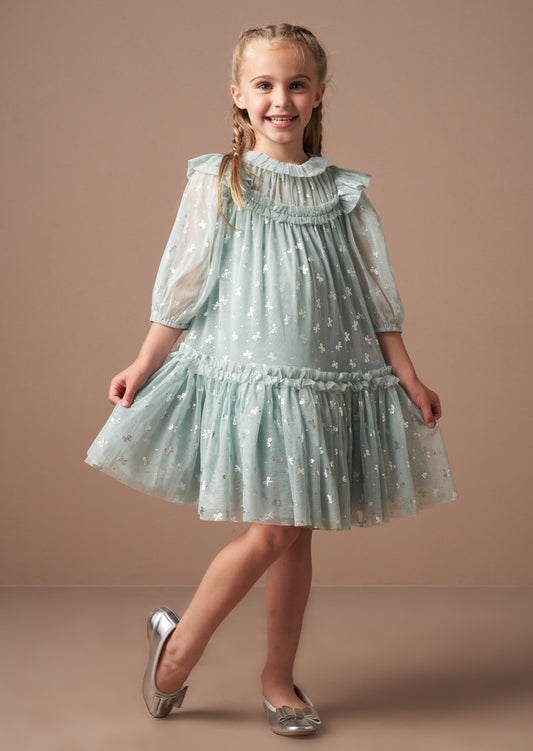 Girls Mint Green Dress With Glitter Bows | Angel & Rocket
