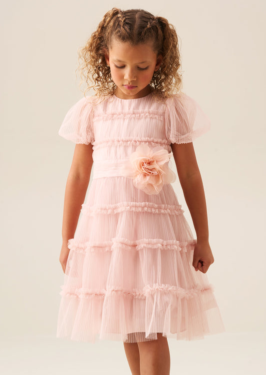 Girls Pink Pleated Corsage Dress | Angel & Rocket