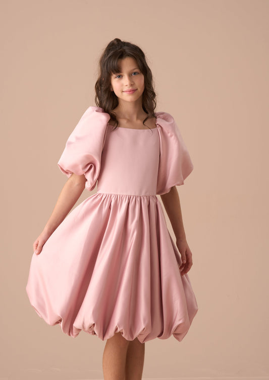 Girls Pink Bubble Hem Satin Dress | Angel & Rocket
