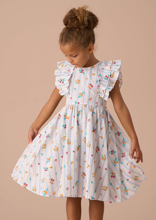 Girls FIoral & Stripe Party Dress | Angel & Rocket