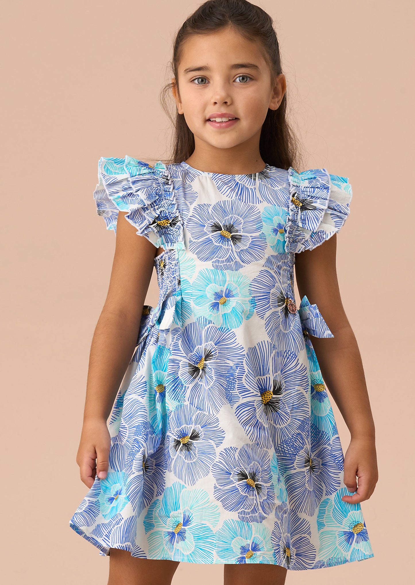 Girls Blue Floral Dress | Angel & Rocket