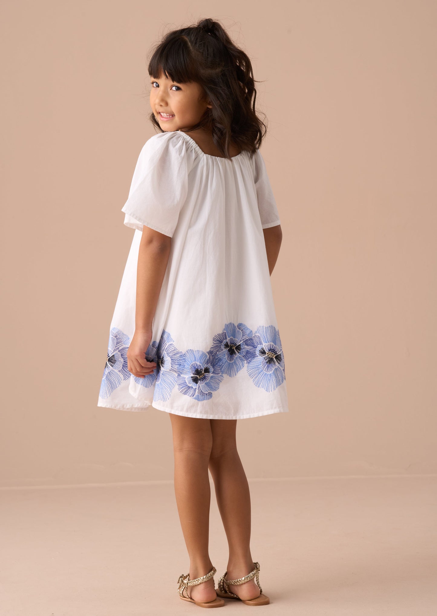 Girls White Flower Embroidered Swing Dress | Angel & Rocket