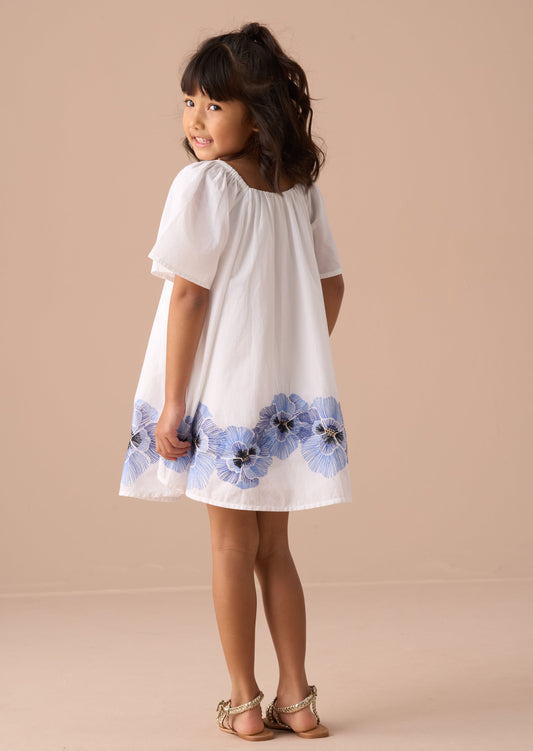 Girls White Flower Embroidered Swing Dress | Angel & Rocket