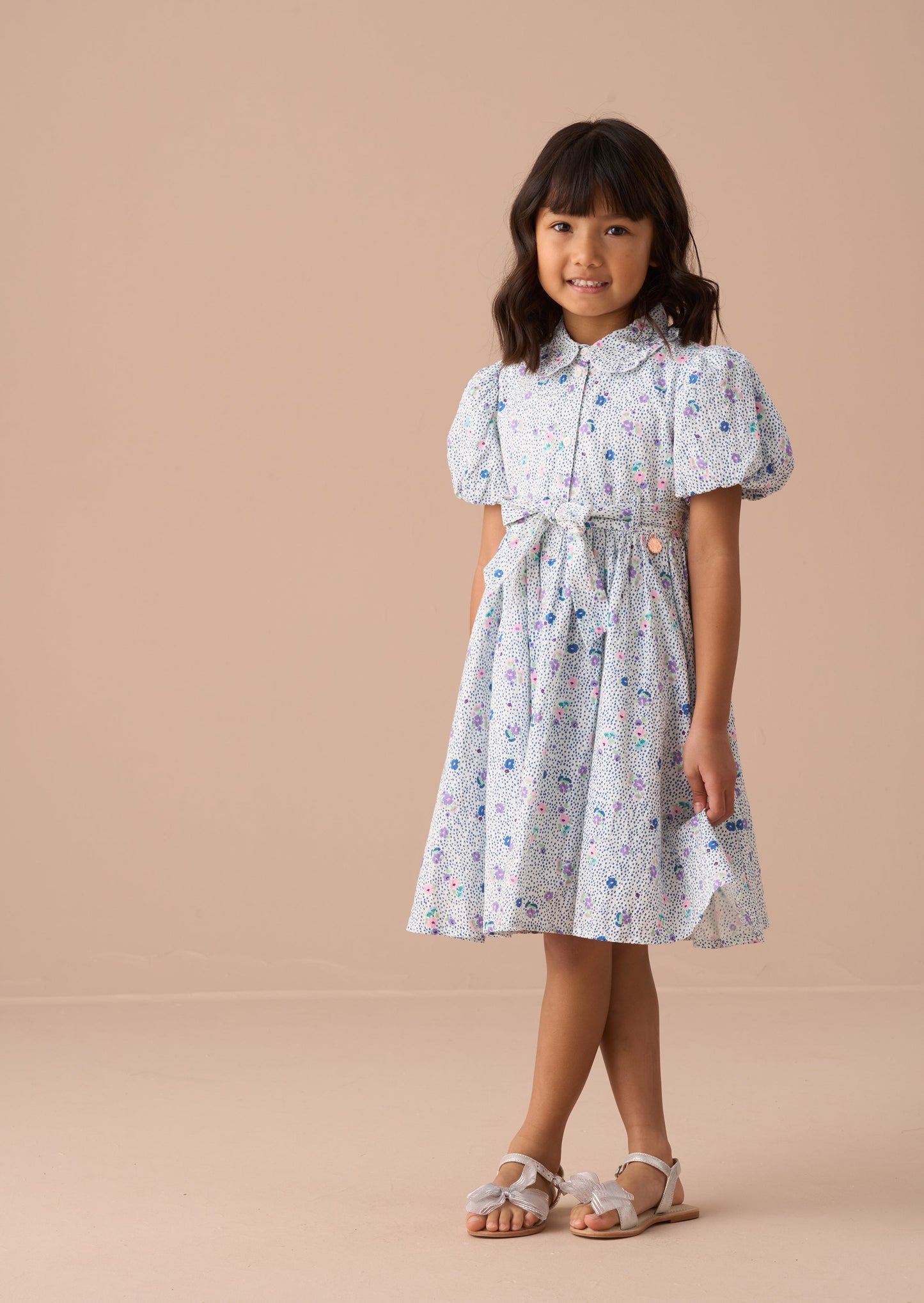 Girls Blue Print Summer Shirt Dress | Angel & Rocket
