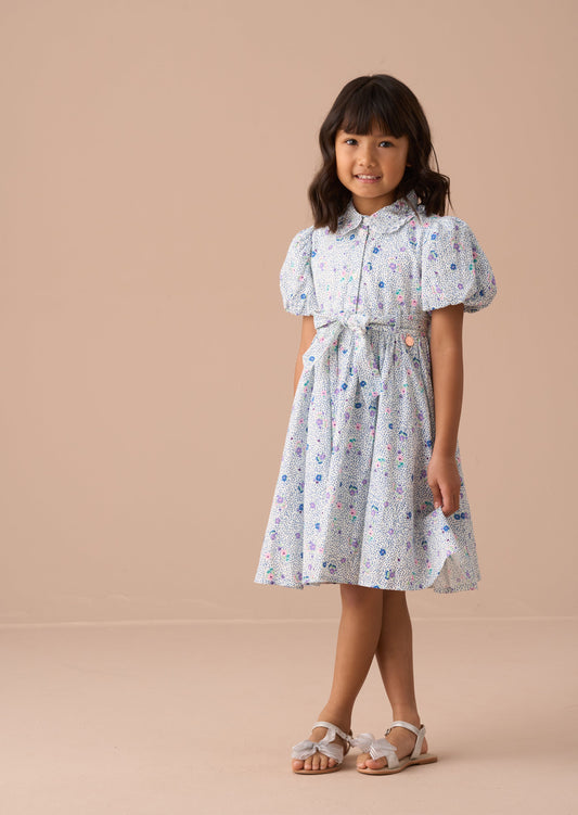 Girls Blue Print Summer Shirt Dress | Angel & Rocket