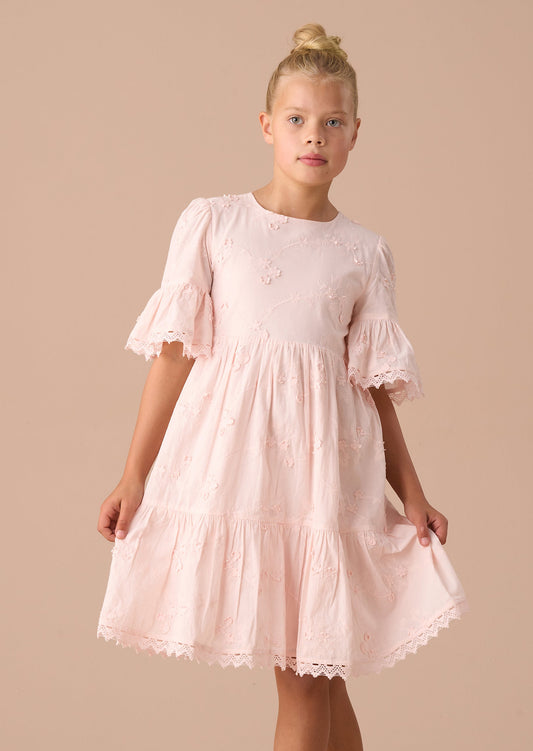 Girls Pink Floral Embroidered Dress | Angel & Rocket