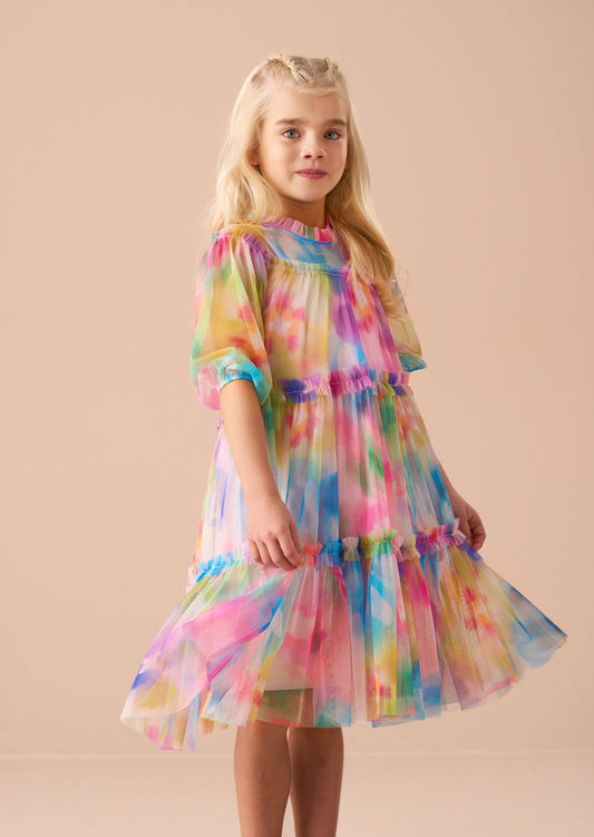 Girls Pink Floral Mesh Dress | Angel & Rocket