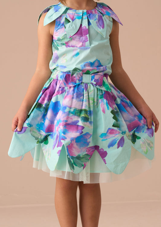 Girls Mint Green Petal Print Skirt | Angel & Rocket