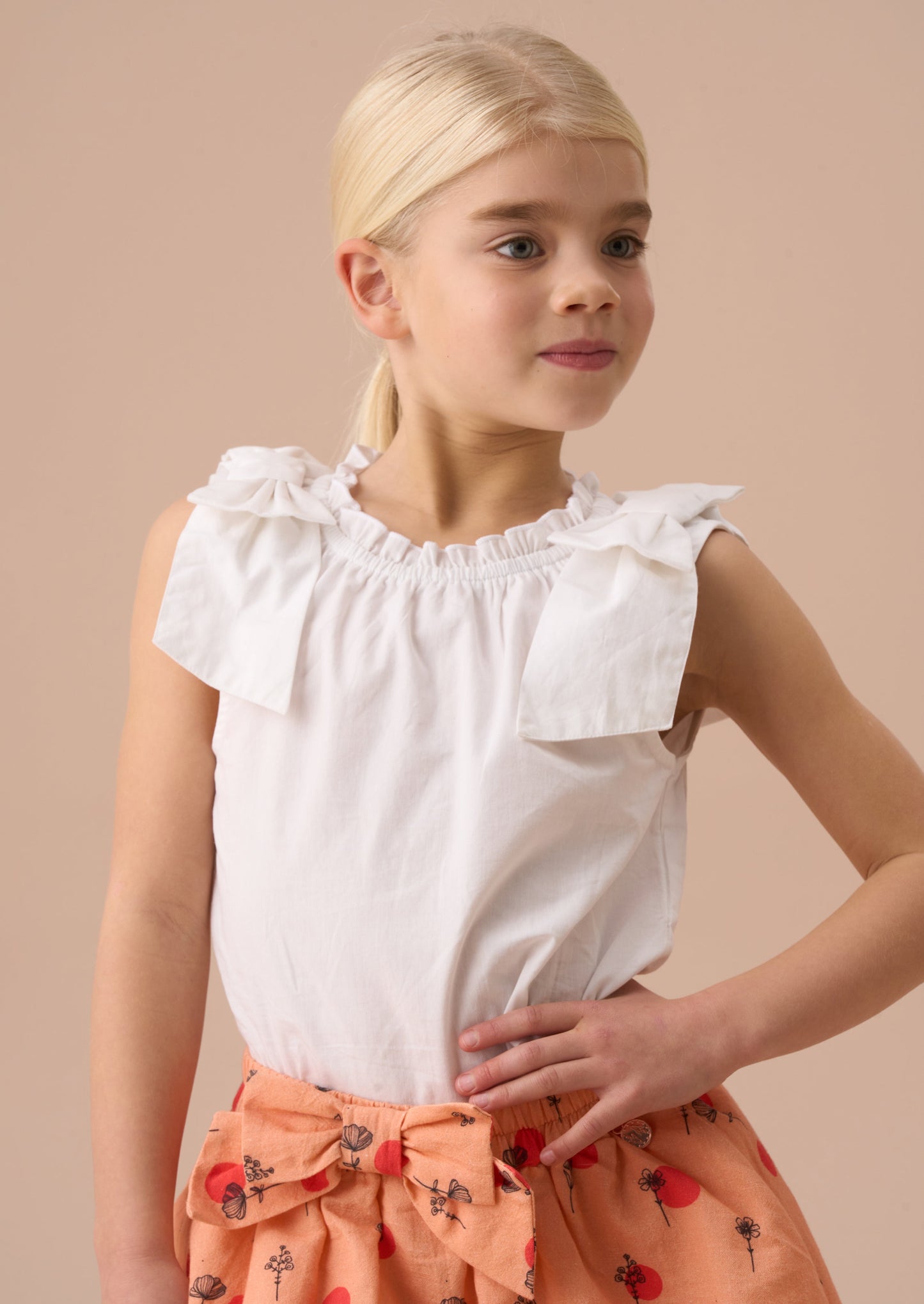 Girls White Bow Shoulder Top | Angel & Rocket