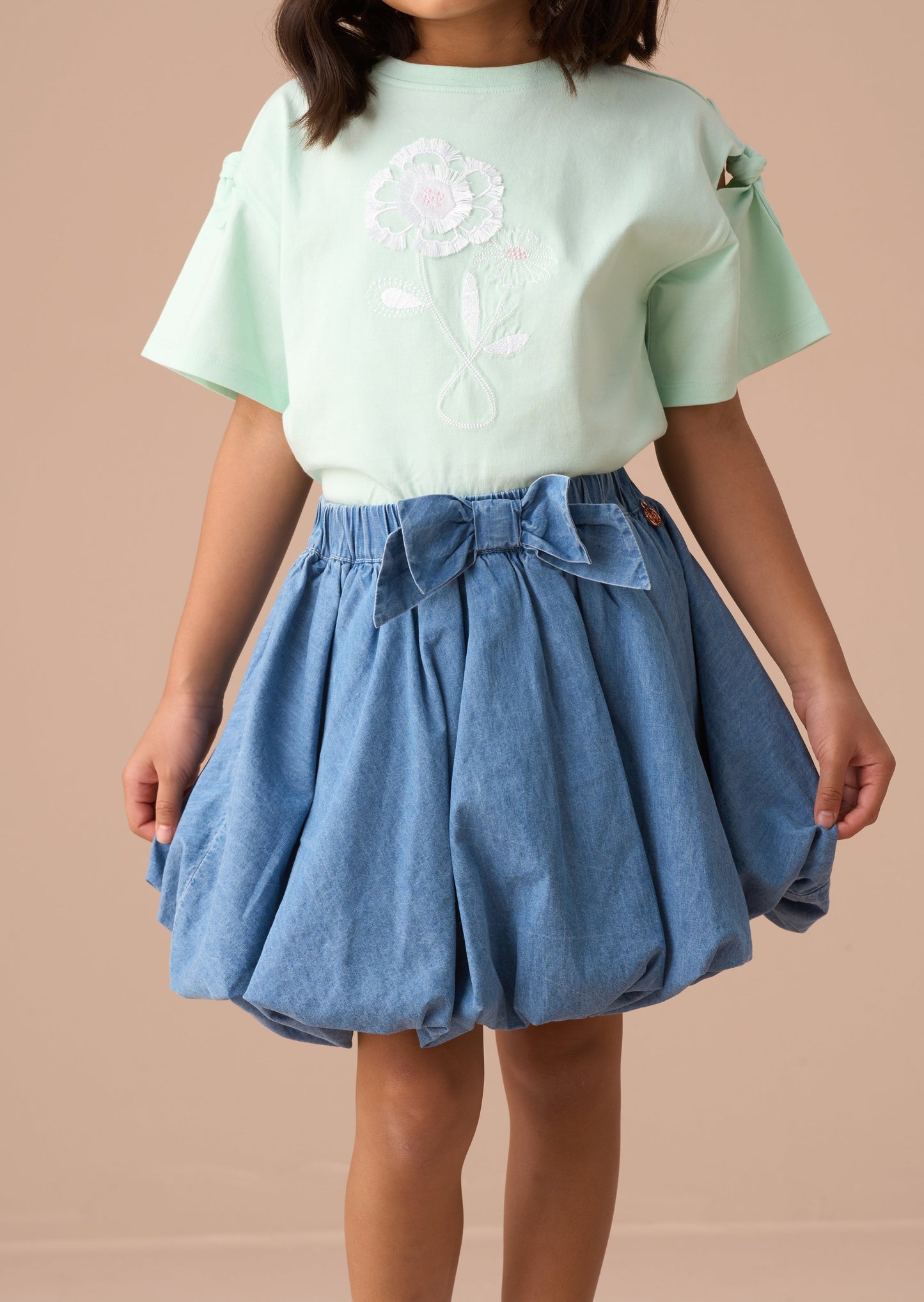 Girls Bubble Hem Denim Skirt | Angel & Rocket