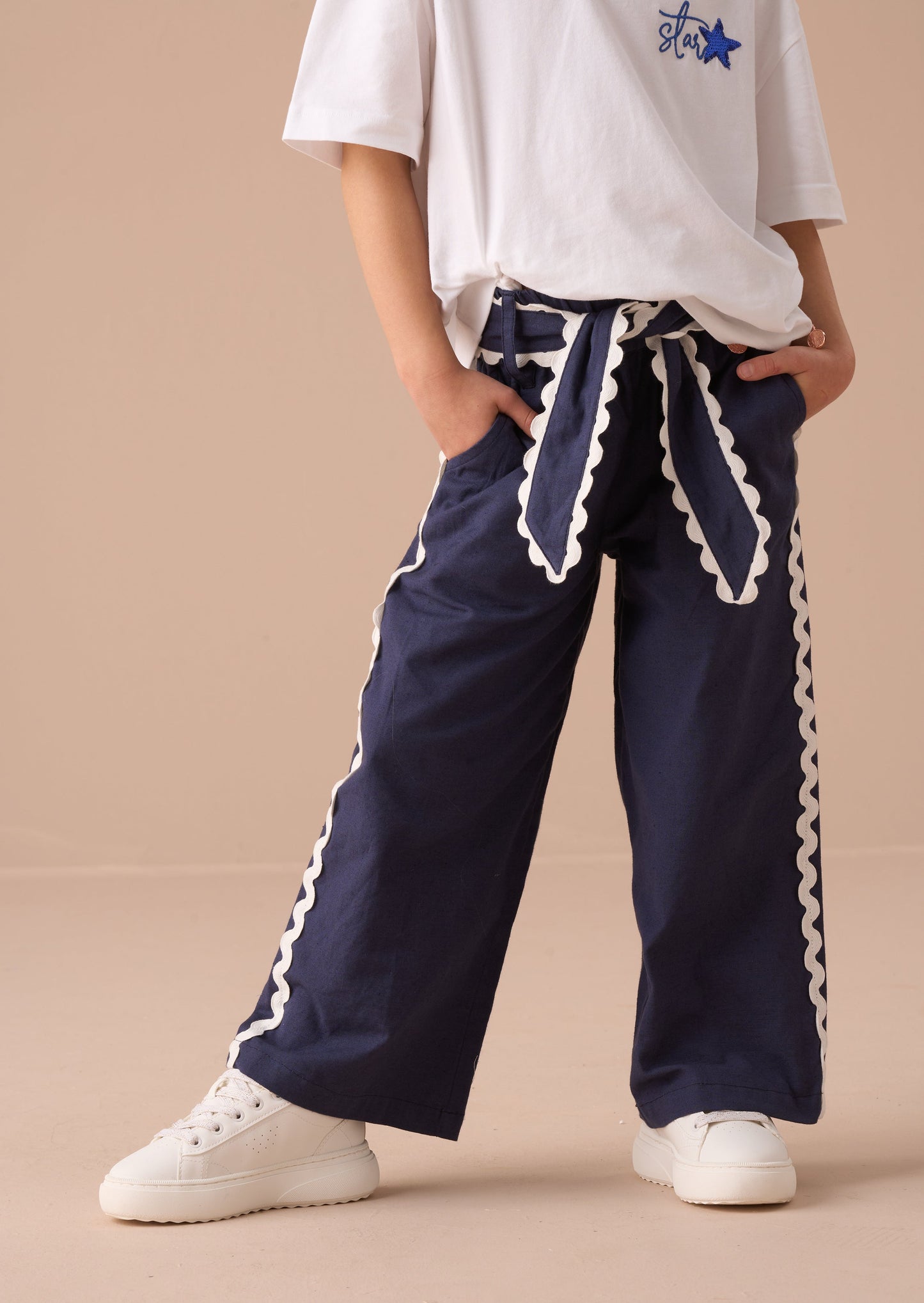 Girls Navy Linen Summer Trousers | Angel & Rocket