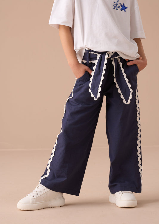 Girls Navy Linen Summer Trousers | Angel & Rocket