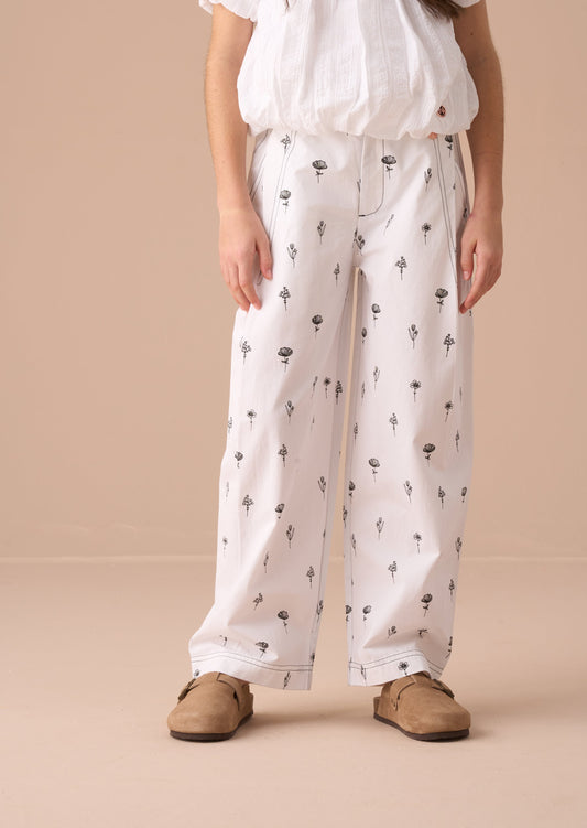 Girls Ivory Floral Wide Leg Trousers | Angel & Rocket