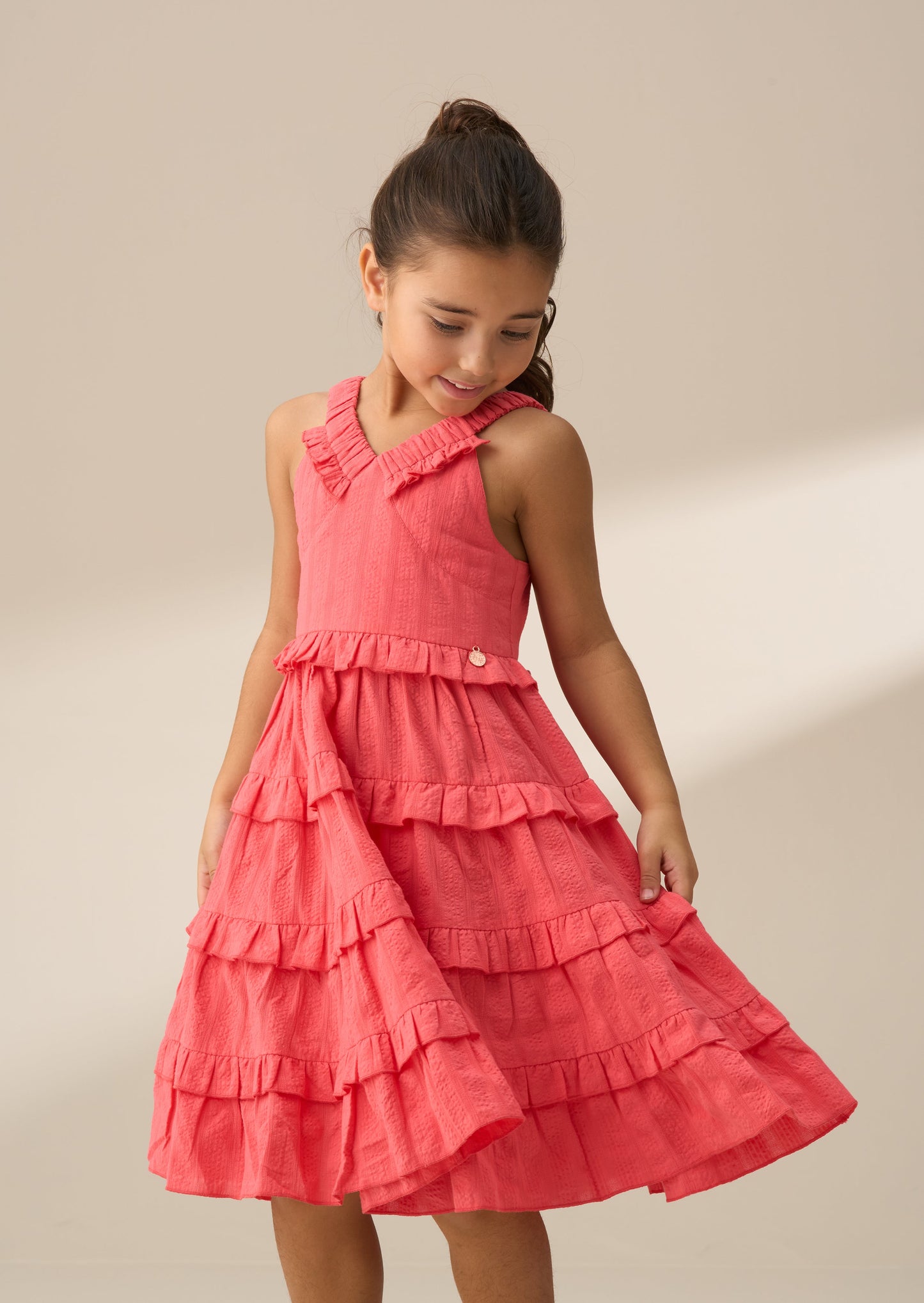 Girls Coral Tiered Dress | Angel & Rocket