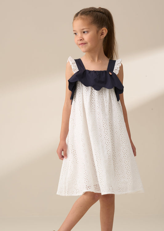 Girls White Broderie Panel Dress | Angel & Rocket