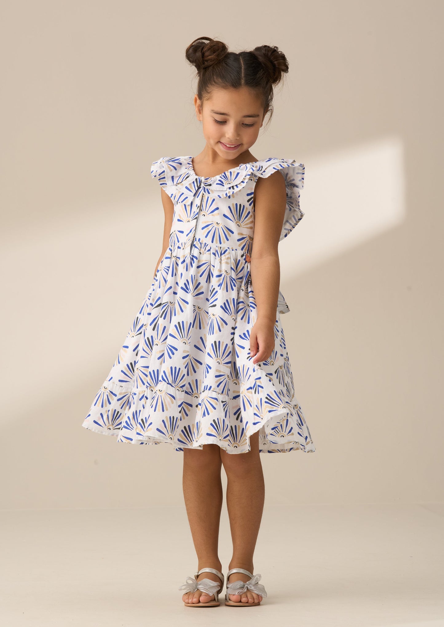 Girls Blue and White Print Sundress | Angel & Rocket