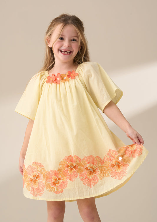 Girls Yellow Embroidered Swing Dress | Angel & Rocket