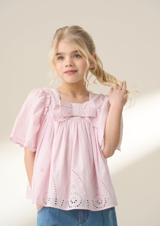 Girls Pink Embroidered Swing Top | Angel & Rocket