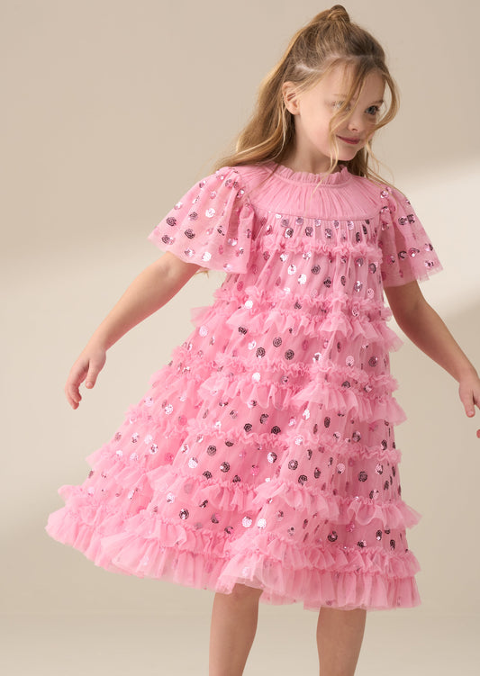 Girls Pink Mesh Sequin Party Dress | Angel & Rocket