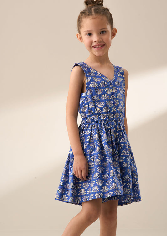 Girls Blue Print Linen Summer Playsuit | Angel & Rocket