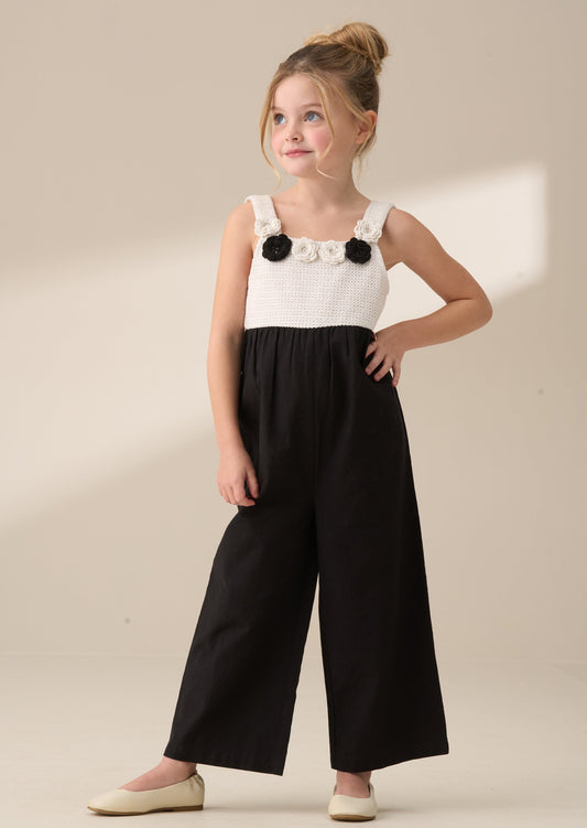 Girls Black Crochet Linen Jumpsuit | Angel & Rocket