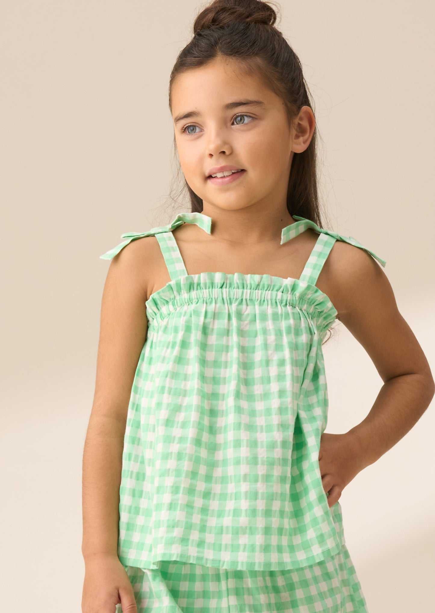 Girls Green Gingham Sun Top | Angel & Rocket