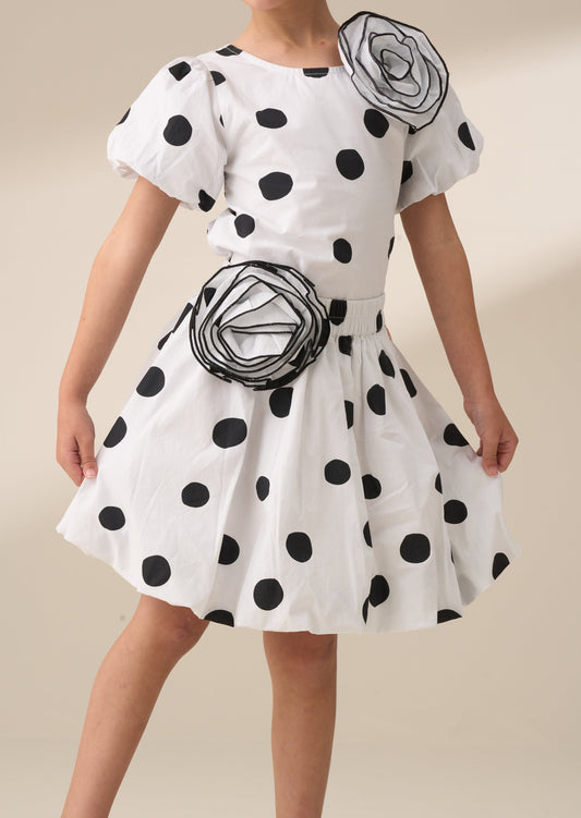 Girls White Polka Dot Bubble Hem Skirt | Angel & Rocket