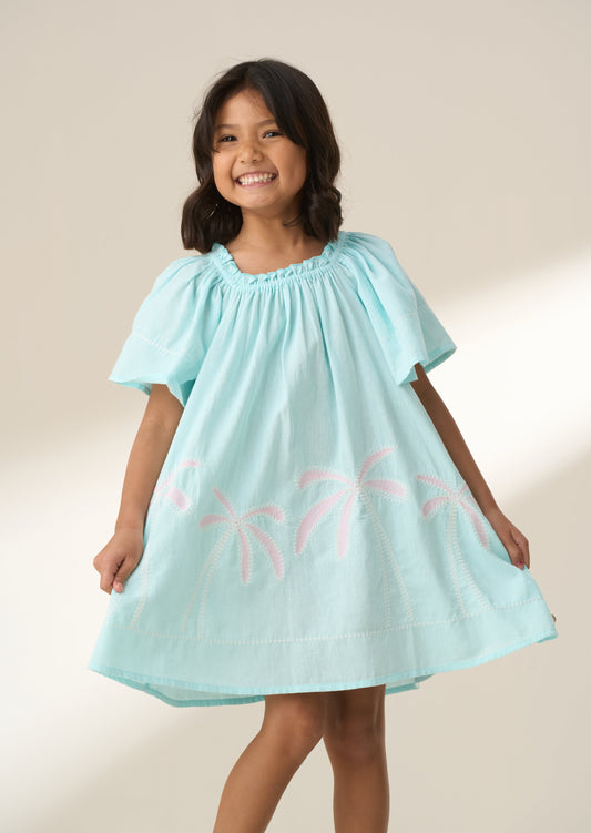 Girls Blue Embroidered Summer Dress | Angel & Rocket